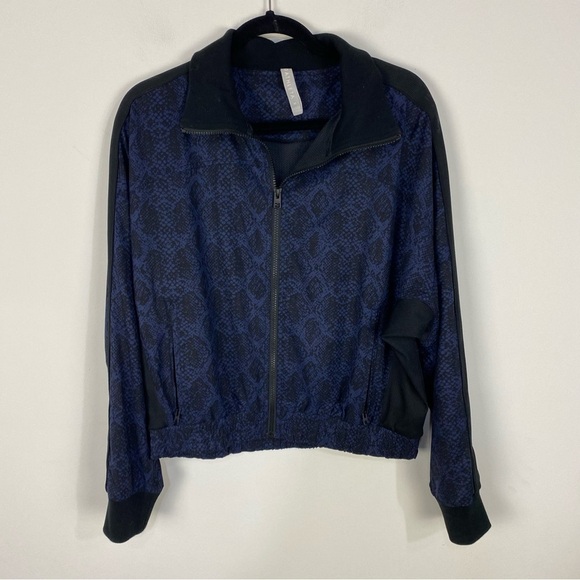 Athleta Navy Blue snakeskin reptile animal print full zip jacket athletic - Picture 1 of 3